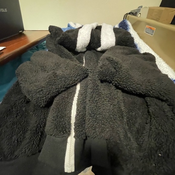 Unbranded Jackets & Blazers - Women’s Streetwear Cozy Plush Black Teddy White Fuzzy Zip Up Jacket XXL